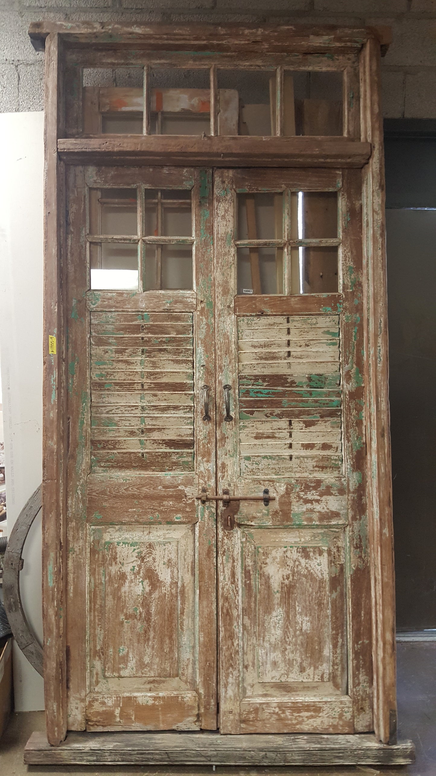 Pair of 4 Lite Framed Antique Shutter Doors with 4 Lite Transom