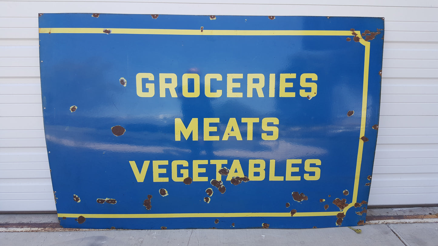 Groceries, Meats and Vegetables Porcelain Sign