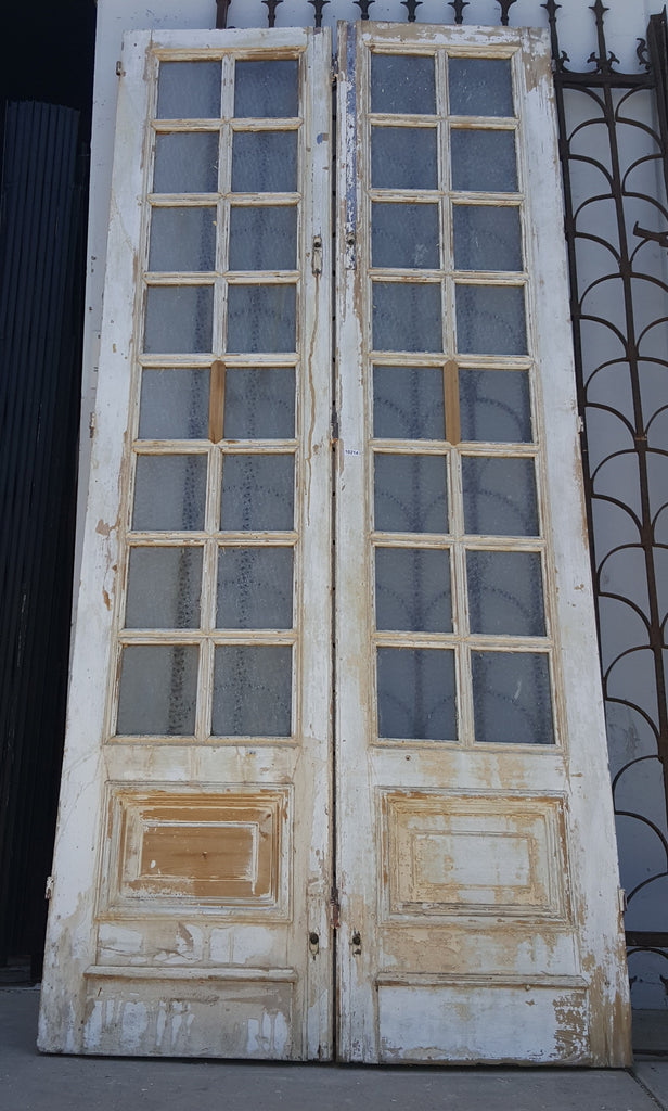 Pair of 16 Lite Washed Wood French Doors