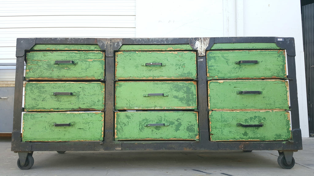 Industrial 9 Drawer Green Cabinet