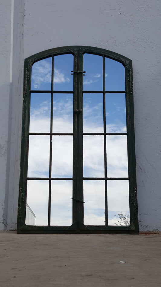 16 Pane Repurposed Arched Metal Mirror