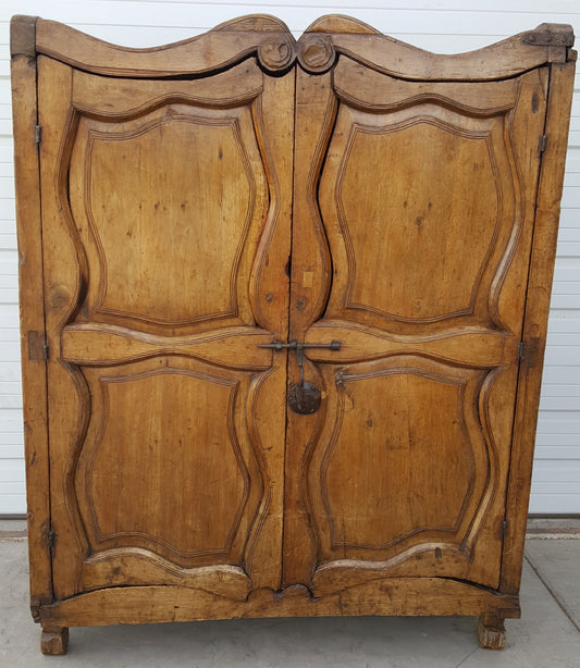 Antique 4 Panel Natural Wood Armoire