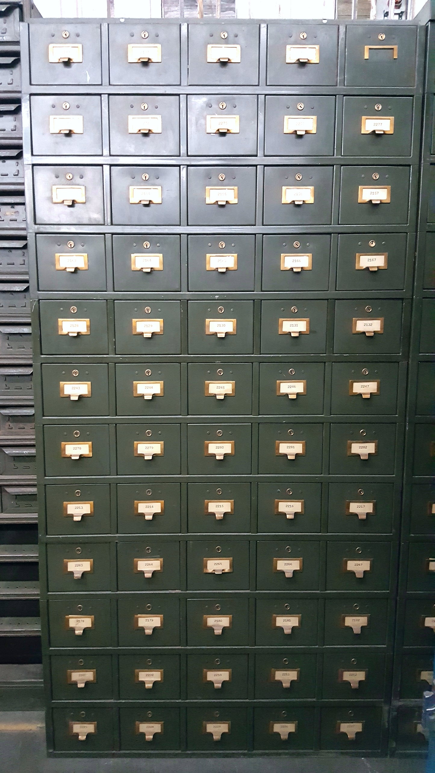 60 Drawer Green Metal "Shaw Walker" Card Catalog