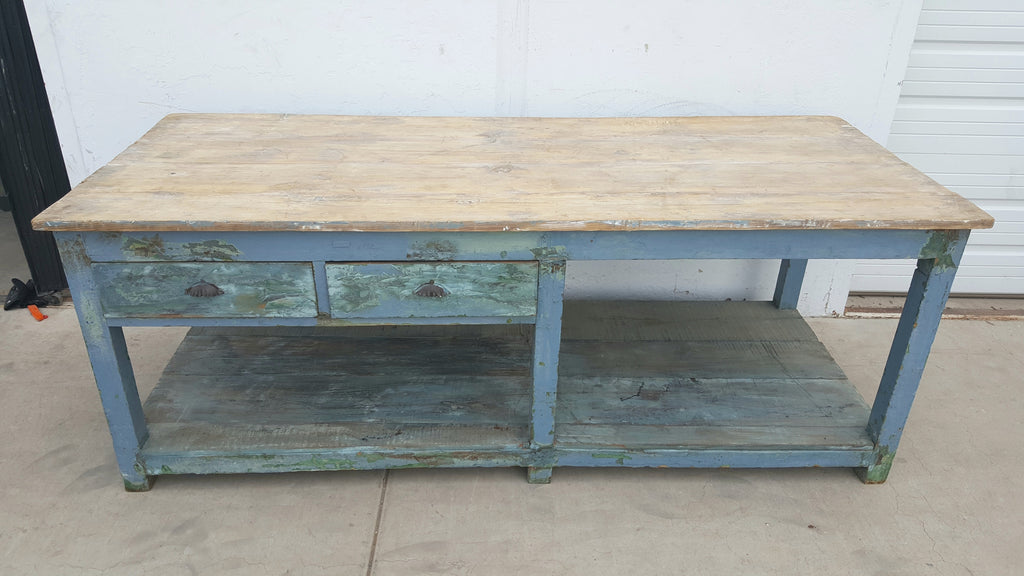 2 Drawer Blue Bakery Table/Island/Work Table