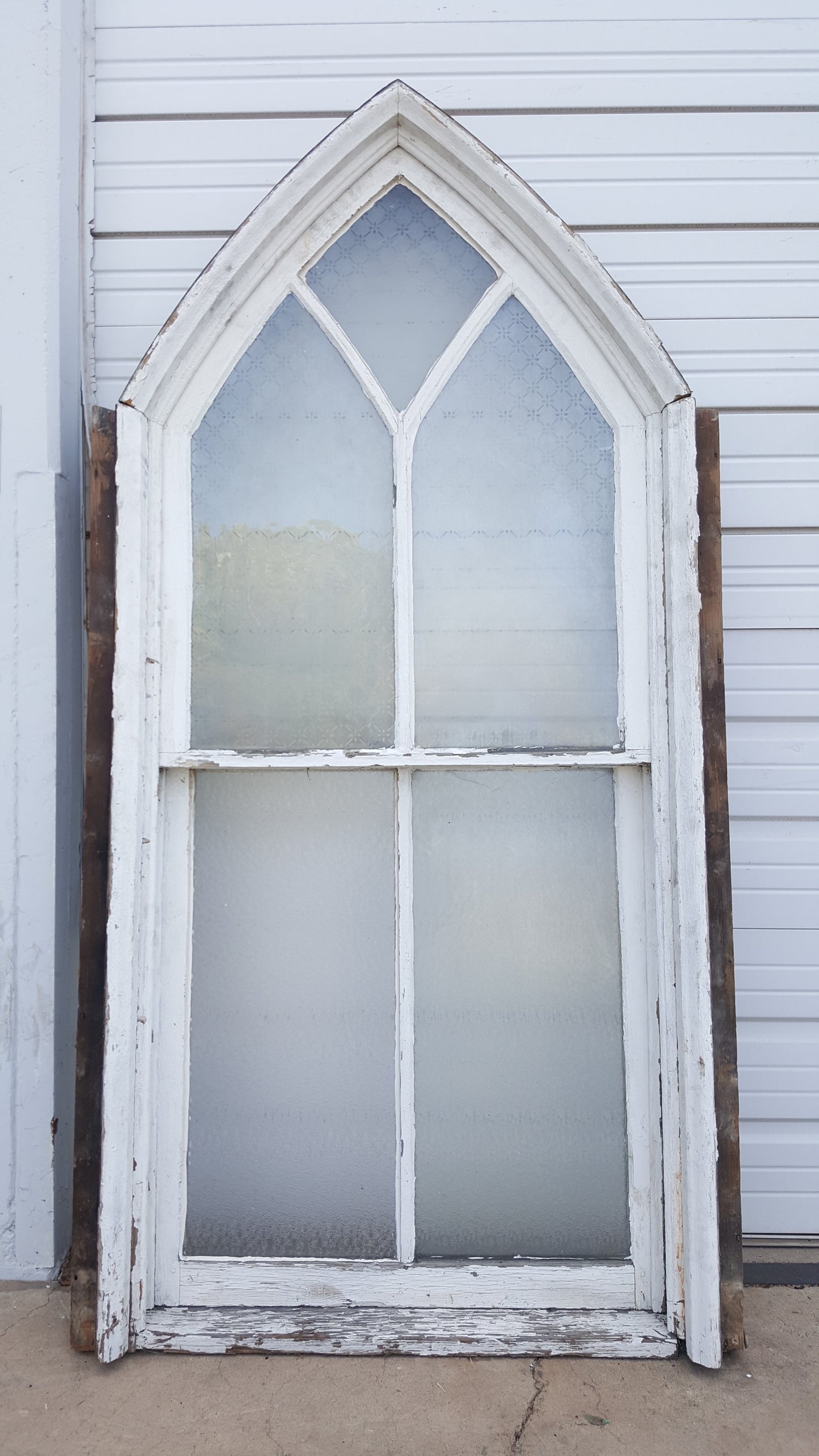 Arched 5 Pane Gothic Style White Wood Church Window