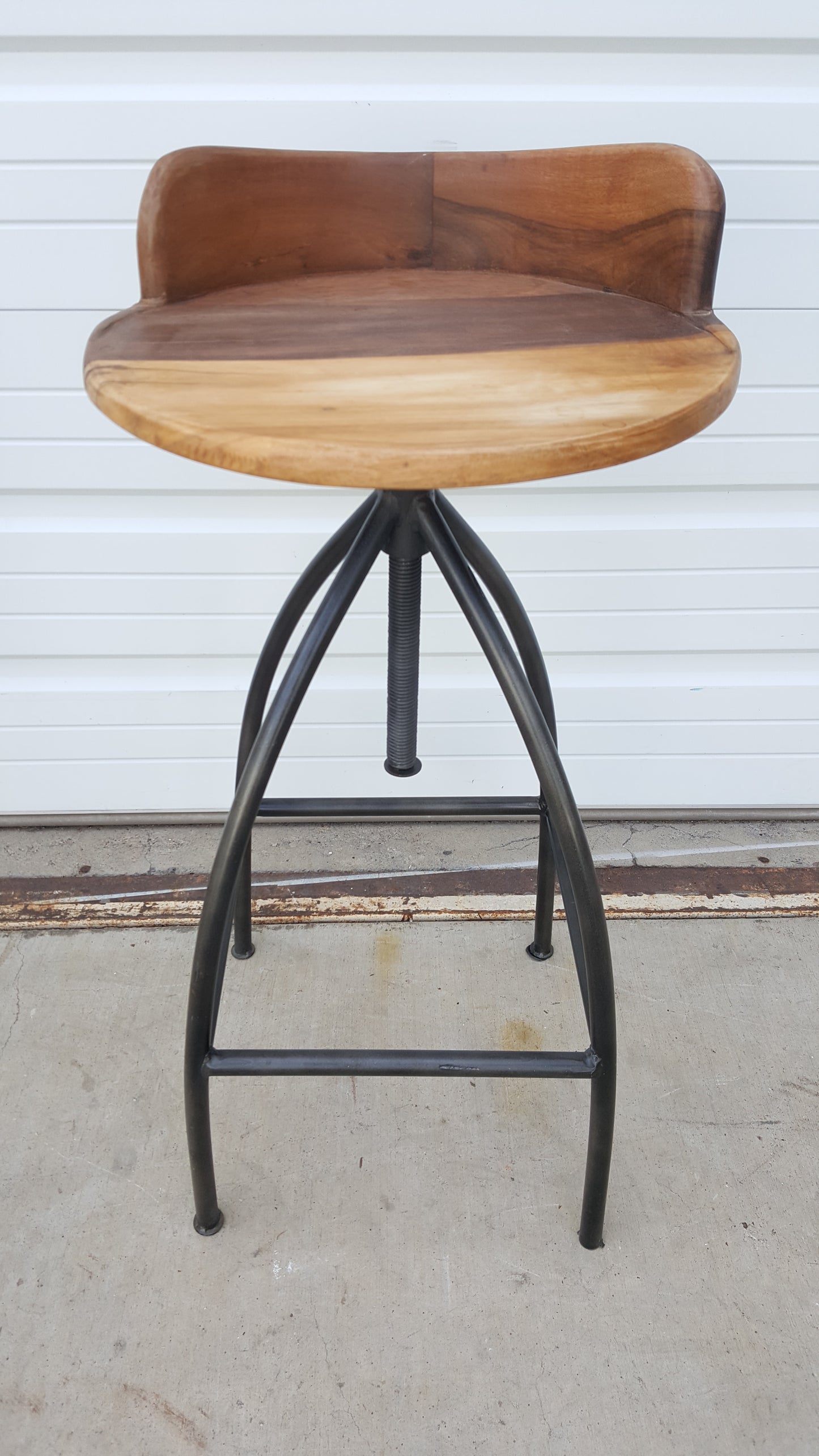 Wood and Iron Low Back Stool