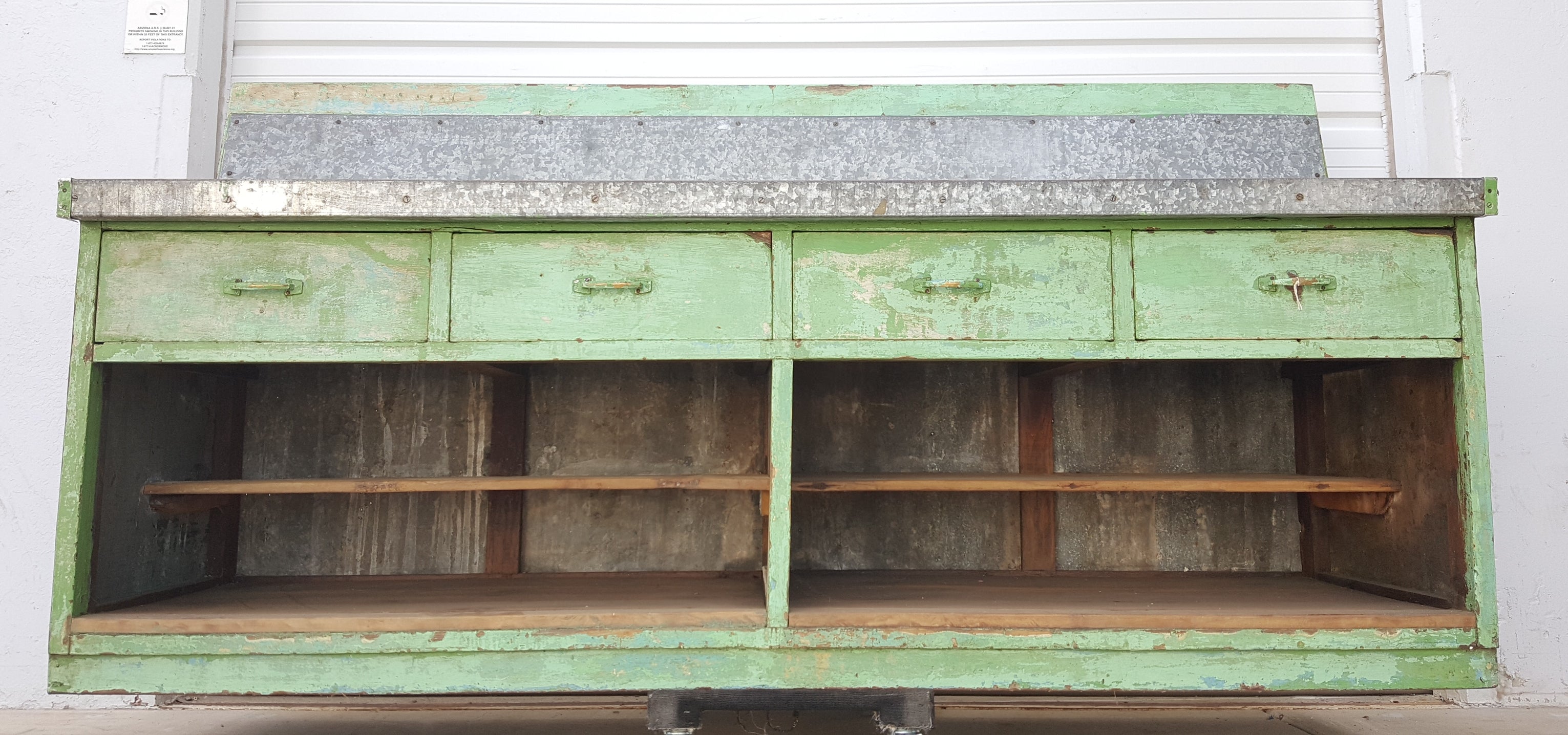 Antique 4 Drawer Green Iron Counter Table Antiquities Warehouse