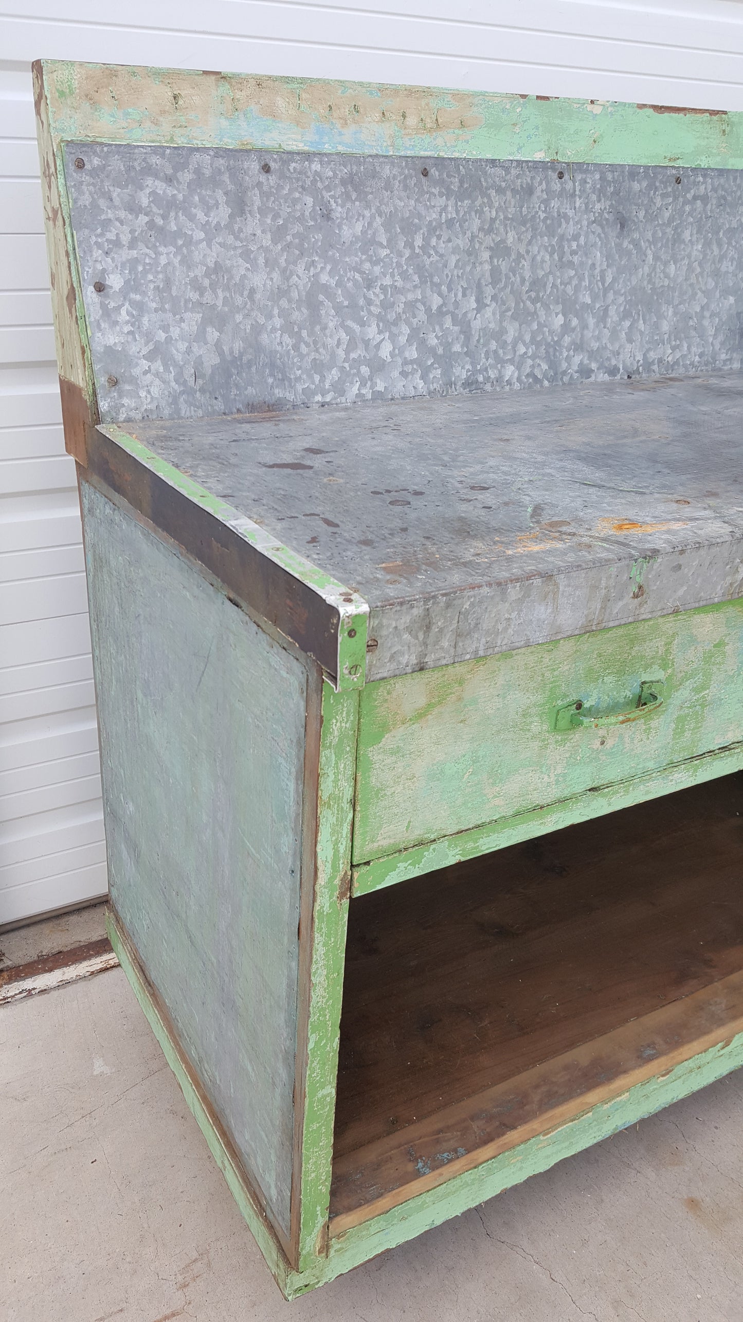 Antique 4 Drawer Green Iron Counter/Table