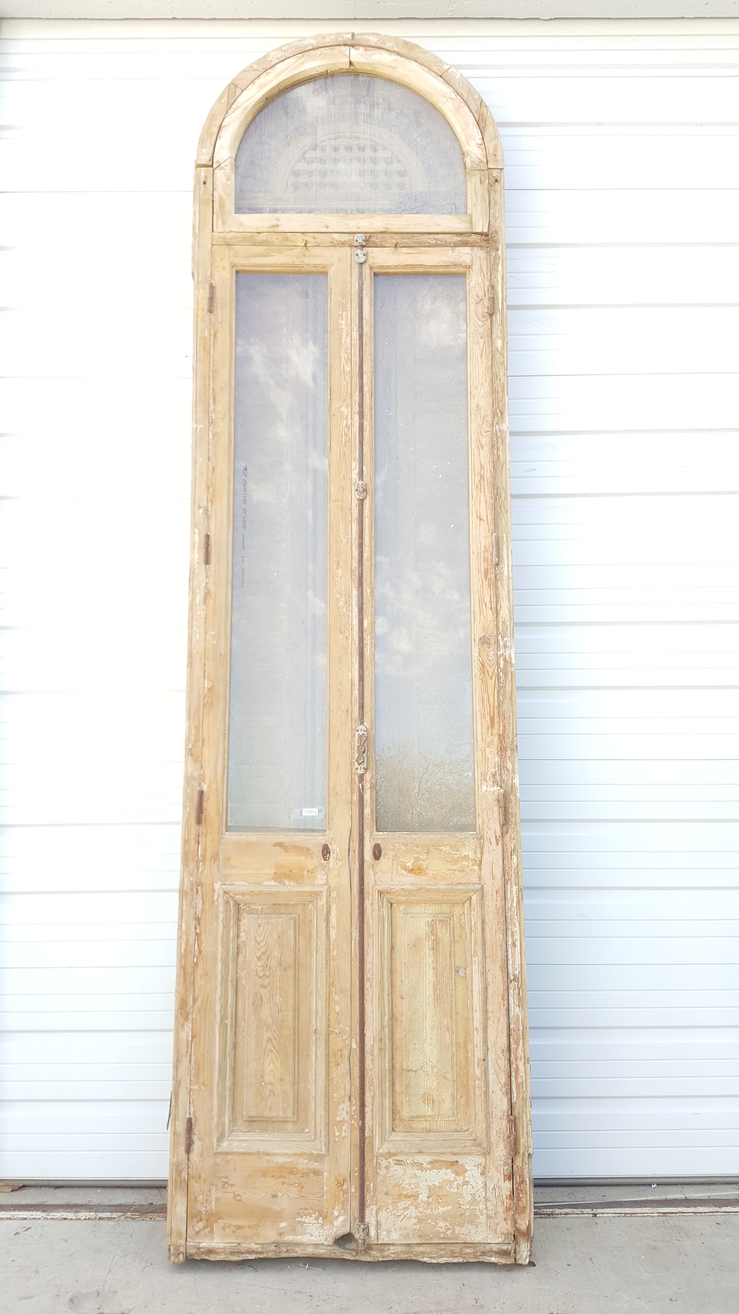 Pair of Antique French Doors and Shutters with Ornate Spindled Transom