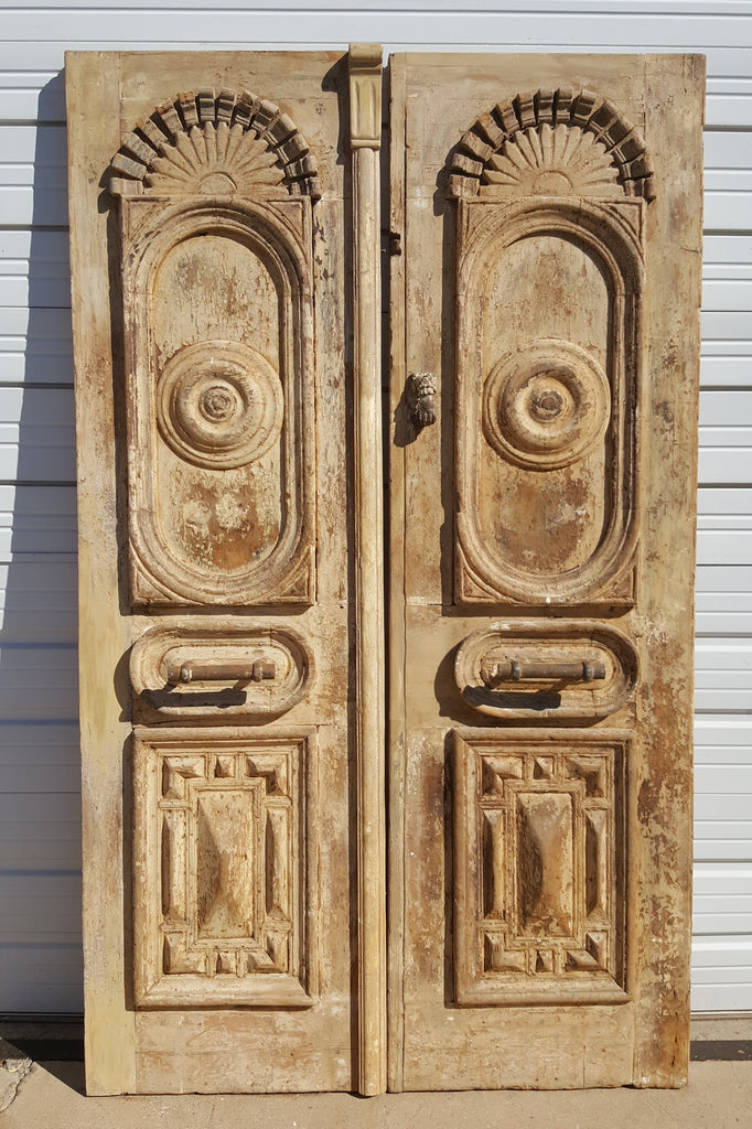 Pair of Ornate Egyptian Wood Carved Antique Doors