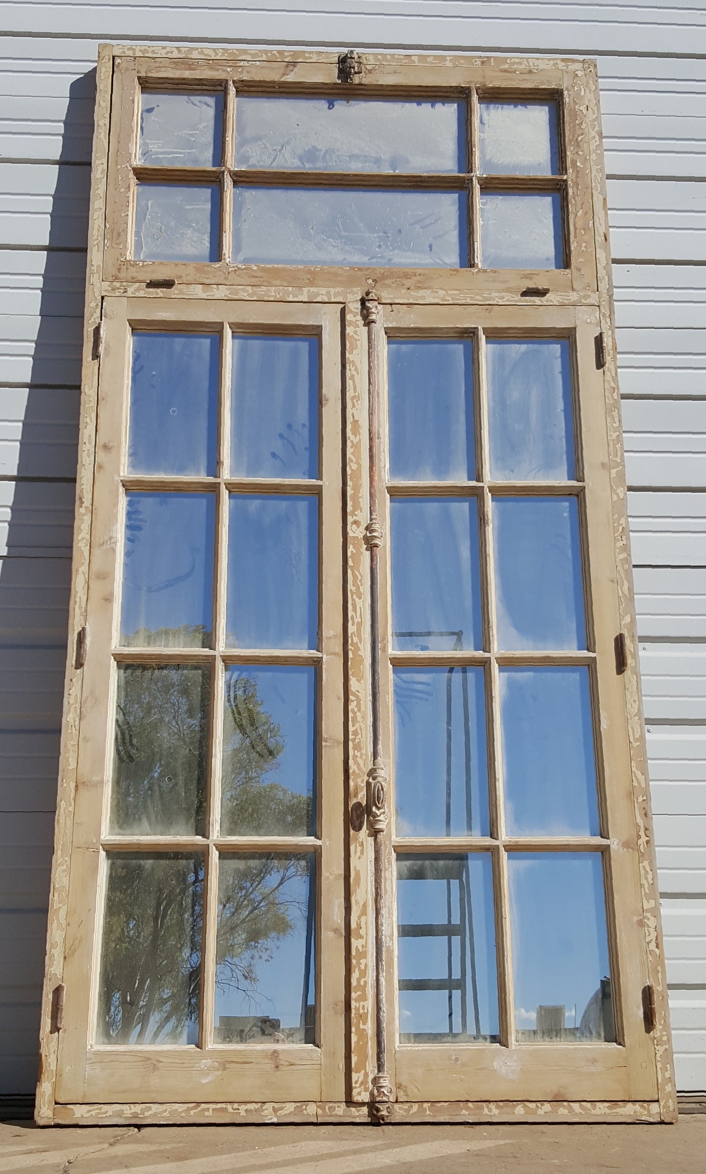 Pair of 8 Pane Mirrored French Windows with Transom (Rectangular)