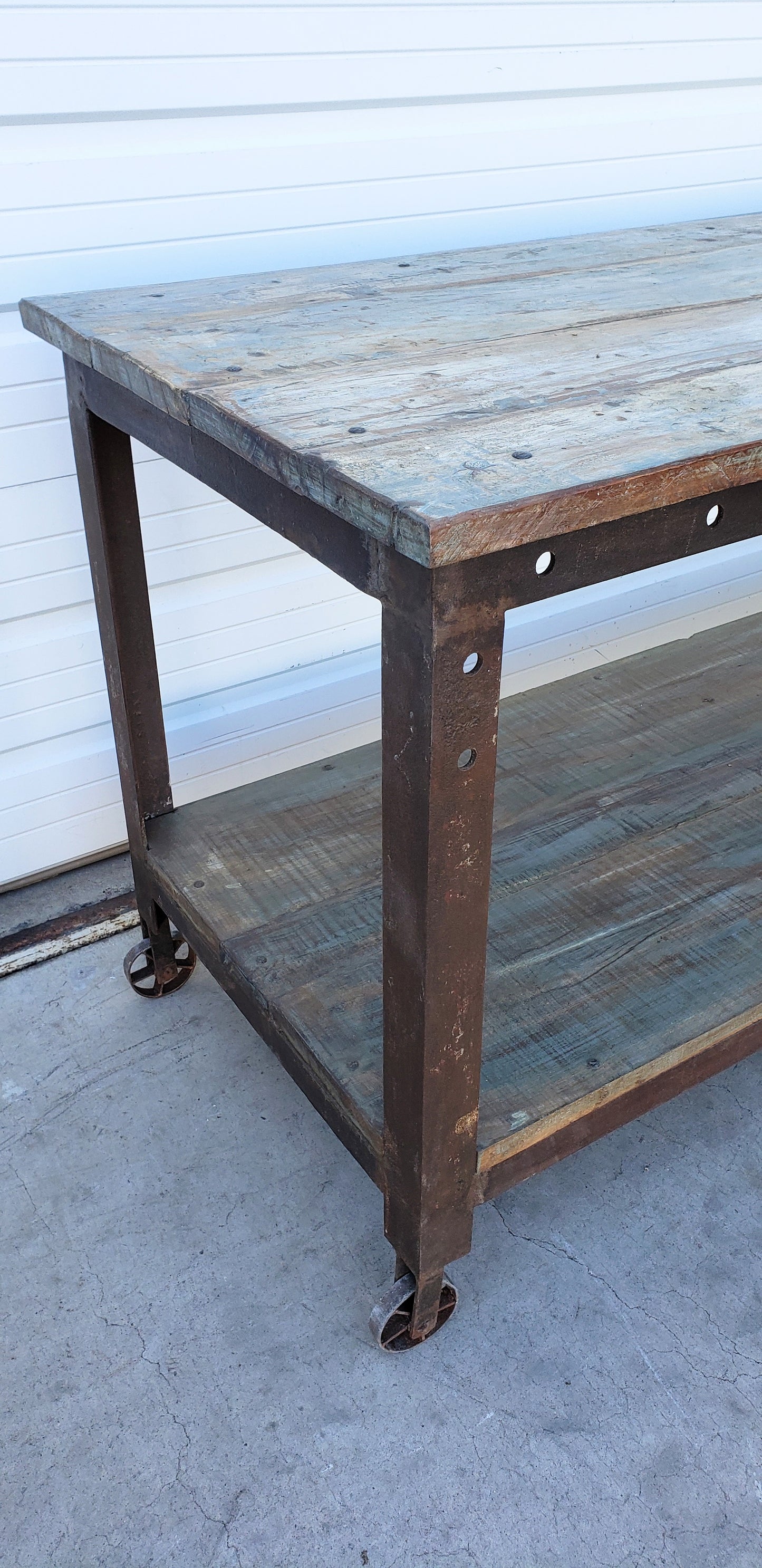 Wood and Iron Table on Wheels