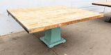 Table with Wooden Top and Turquoise Industrial Base