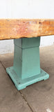 Table with Wooden Top and Turquoise Industrial Base