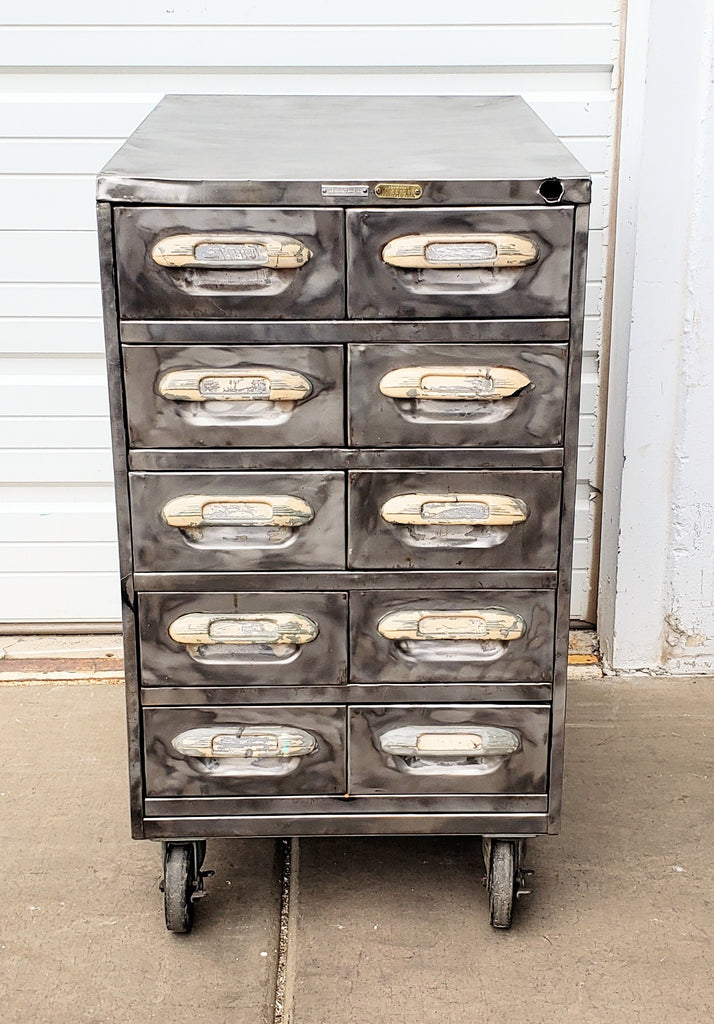 10 Drawer Stripped File Cabinet on Wheels
