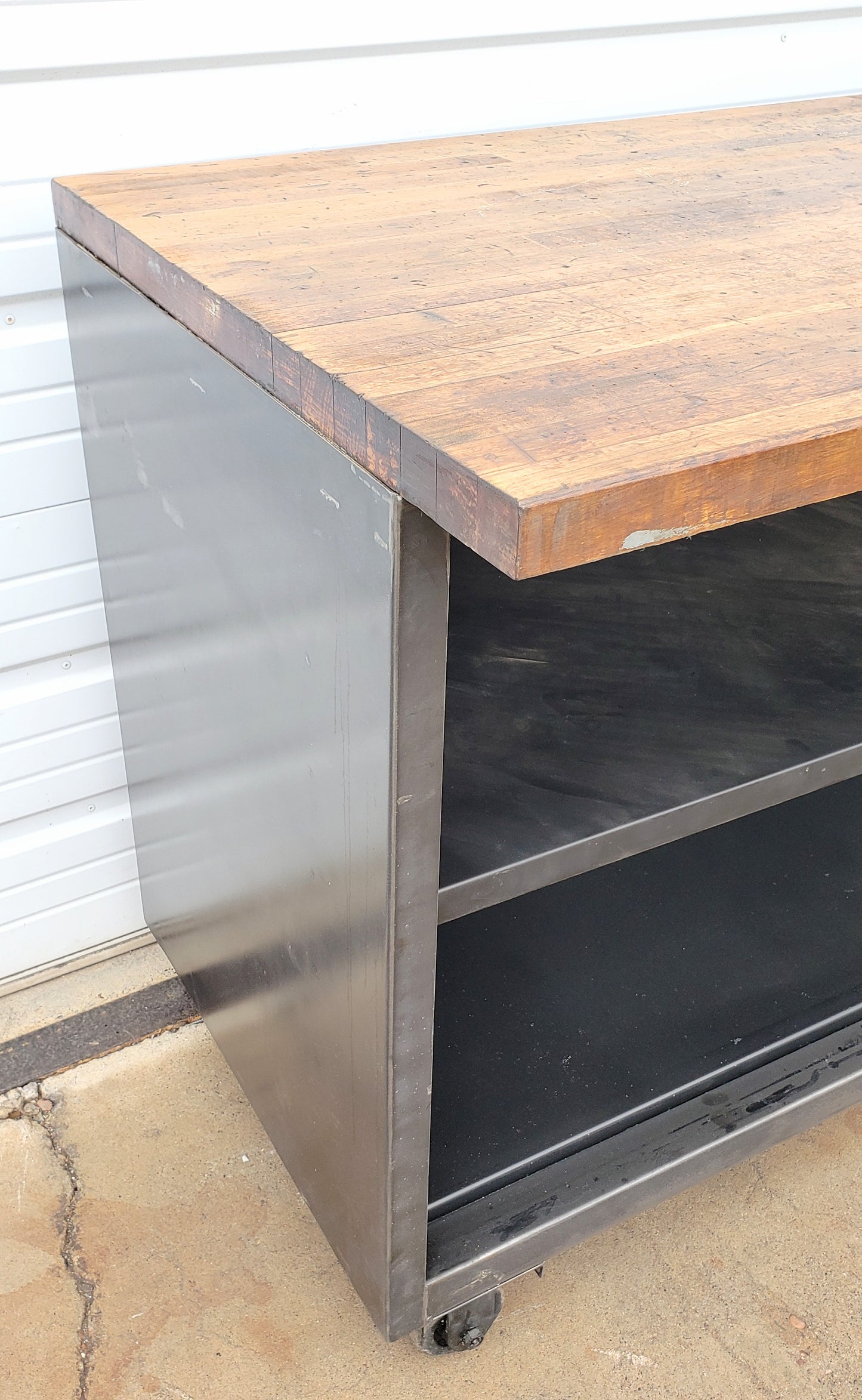 3 Tier Rolling Butcher Block & Steel Island