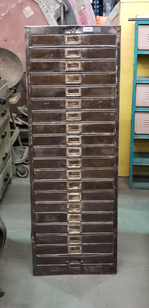 Stripped Stainless 20 Drawer File Cabinet