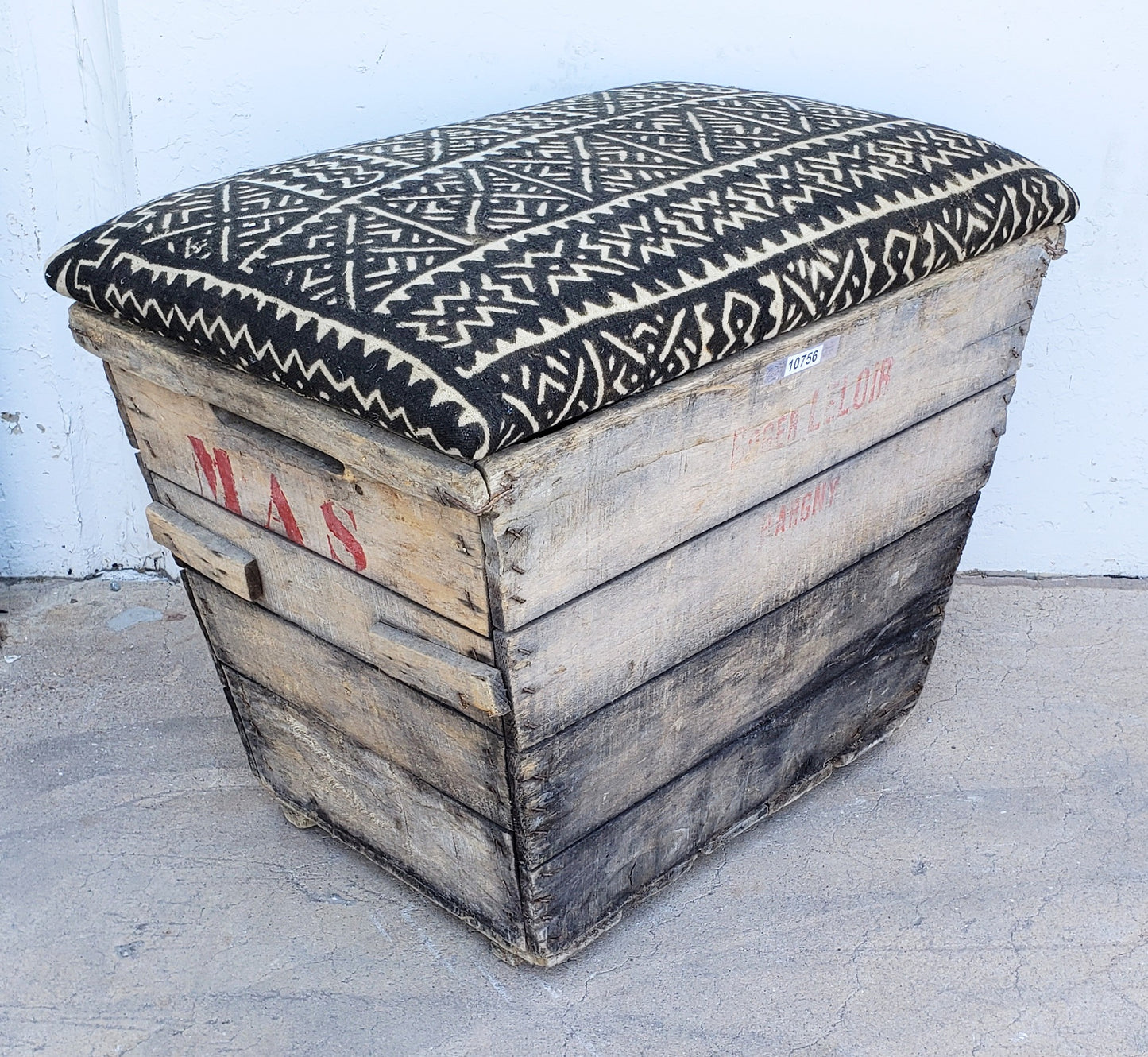 Brown African Print Champagne Crate Ottoman