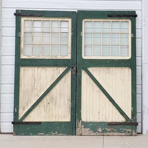 Pair of 15 Lite White & Green Antique Carriage/Barn Doors