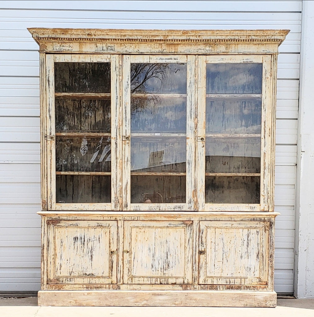 Antique 3-Section Painted Wood Display Cabinet