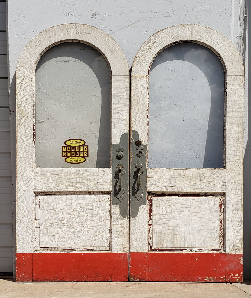 Pair of White & Red Half-Round Antique Doors