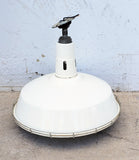 Industrial White Enamel Caged Pendant Light