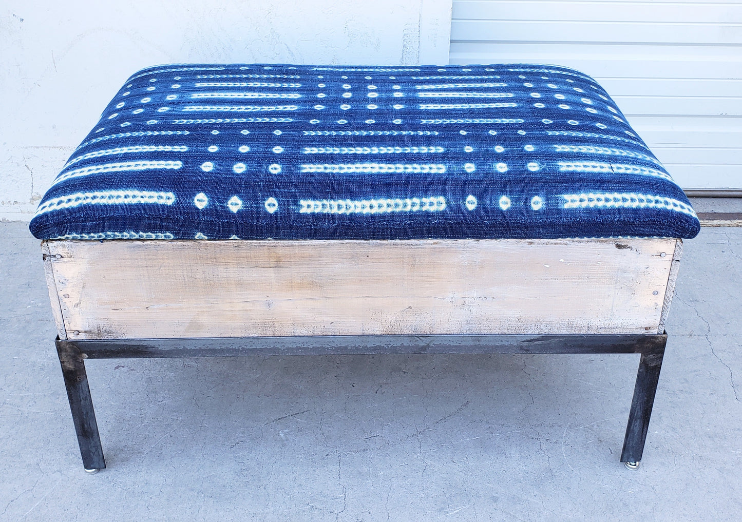 Raisin Box Ottoman with Blue Batik Top