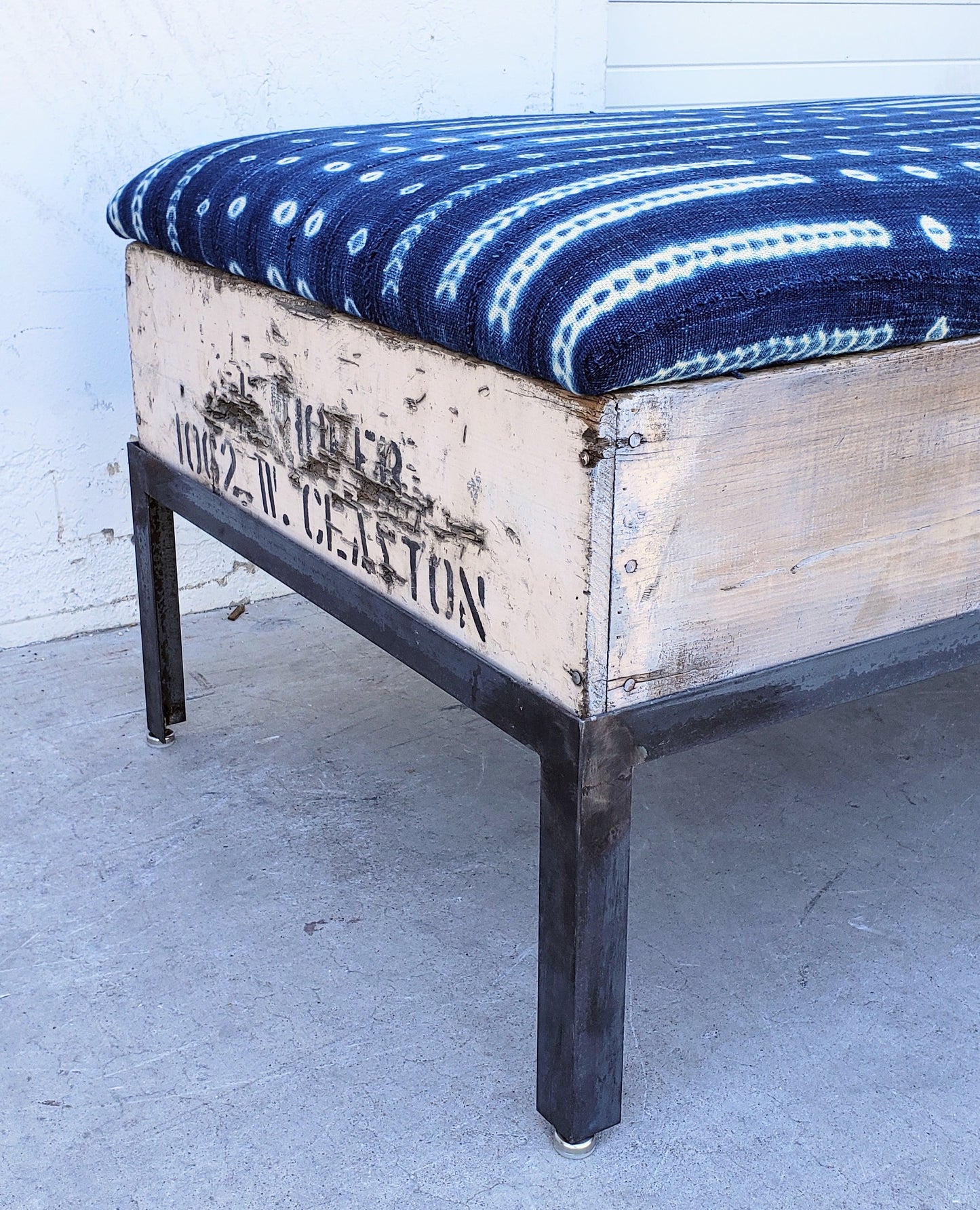 Raisin Box Ottoman with Blue Batik Top