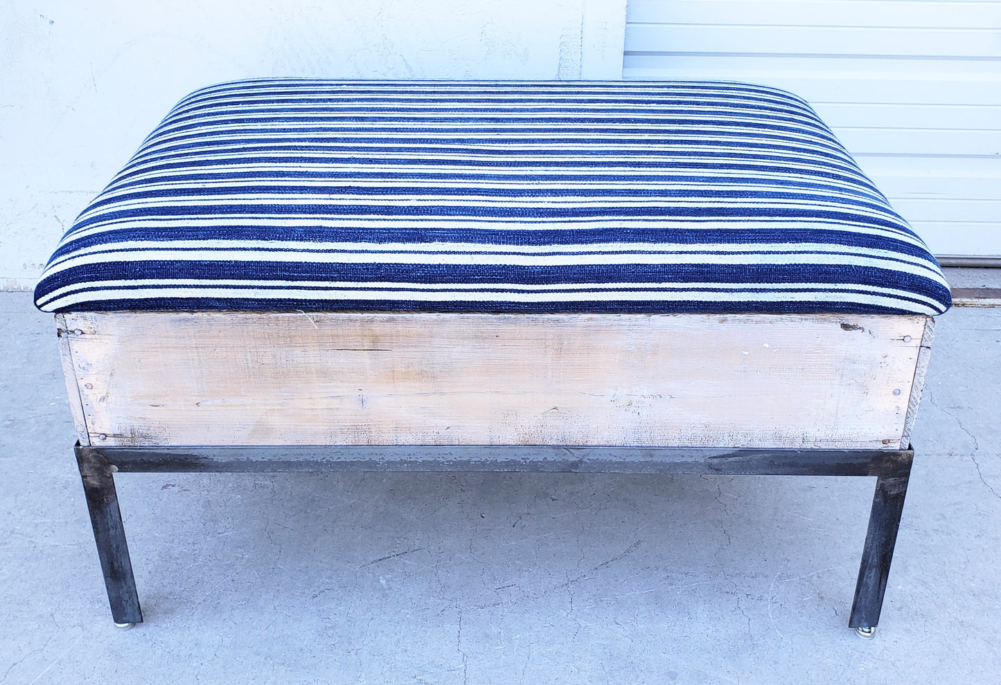 Raisin Box Ottoman with Blue Batik Top