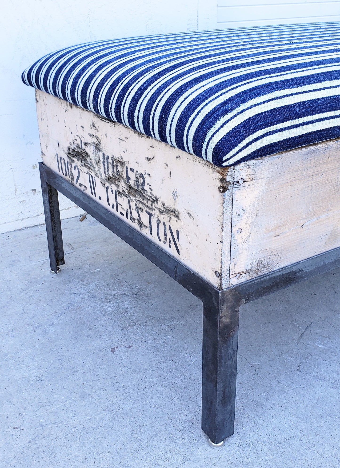 Raisin Box Ottoman with Blue Batik Top