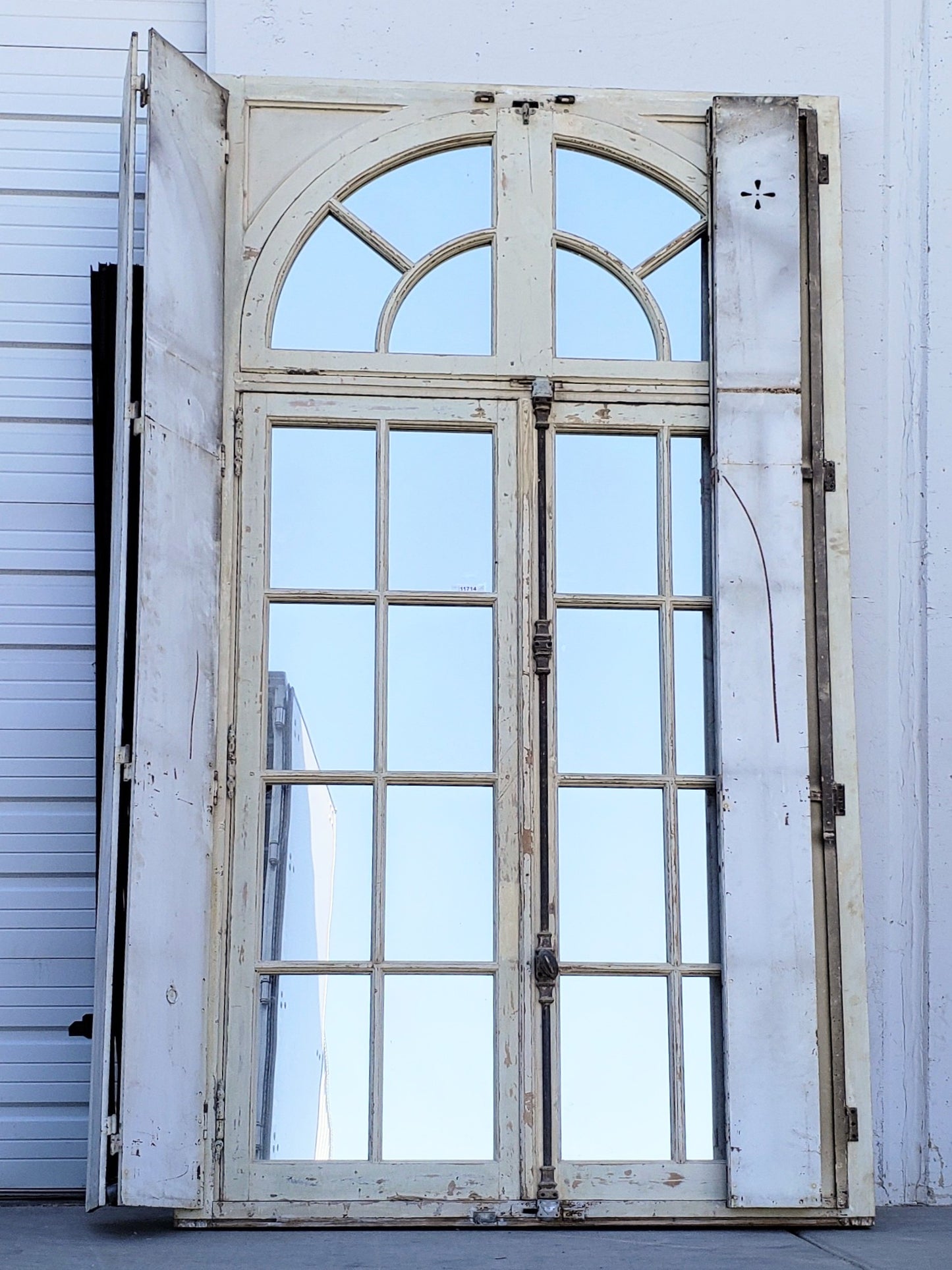 Pair of 8 Pane Mirrored French Rectangle Windows with Arched Transom