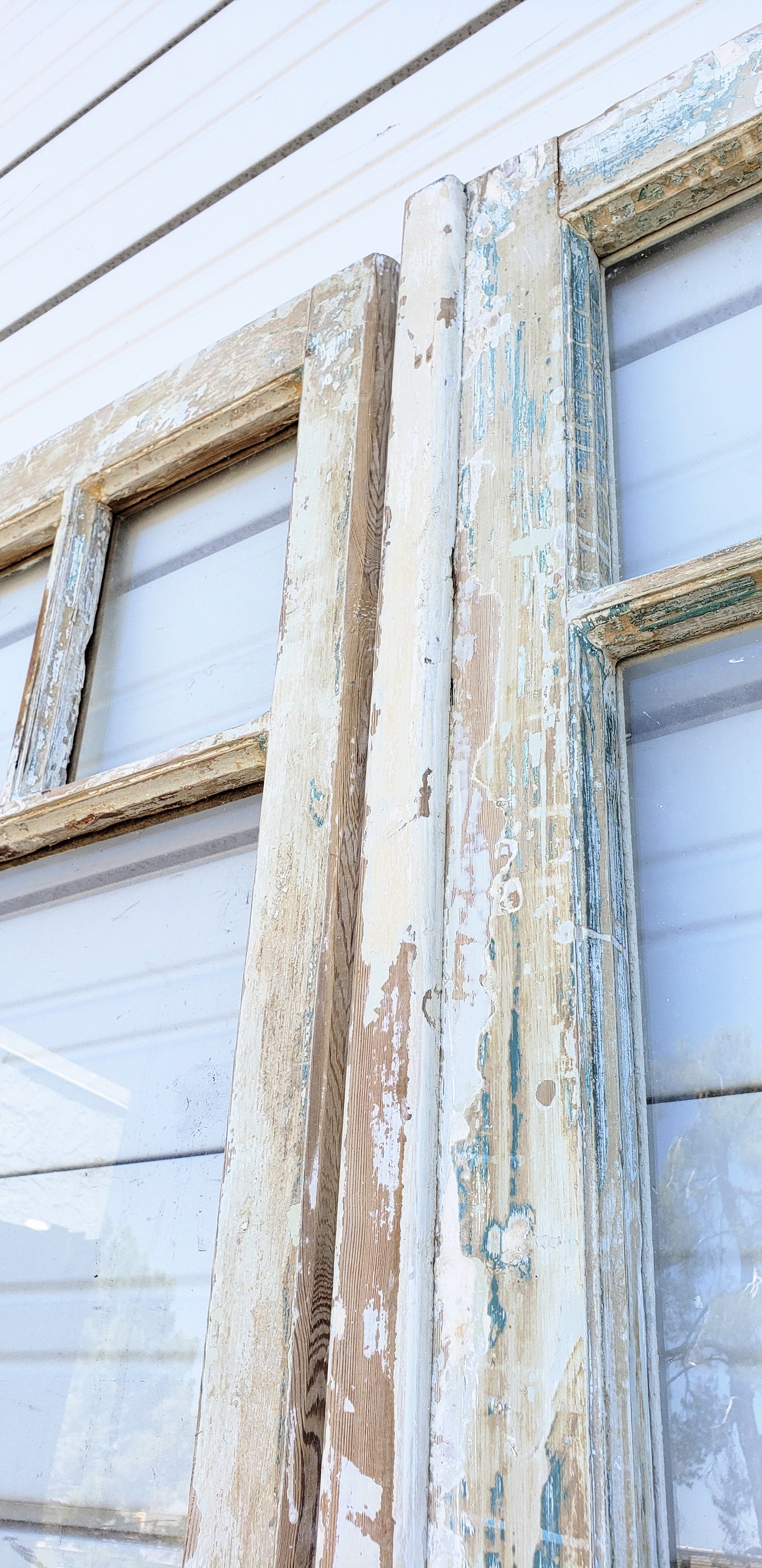 Pair of 5 Lite Washed Wood French Antique Doors