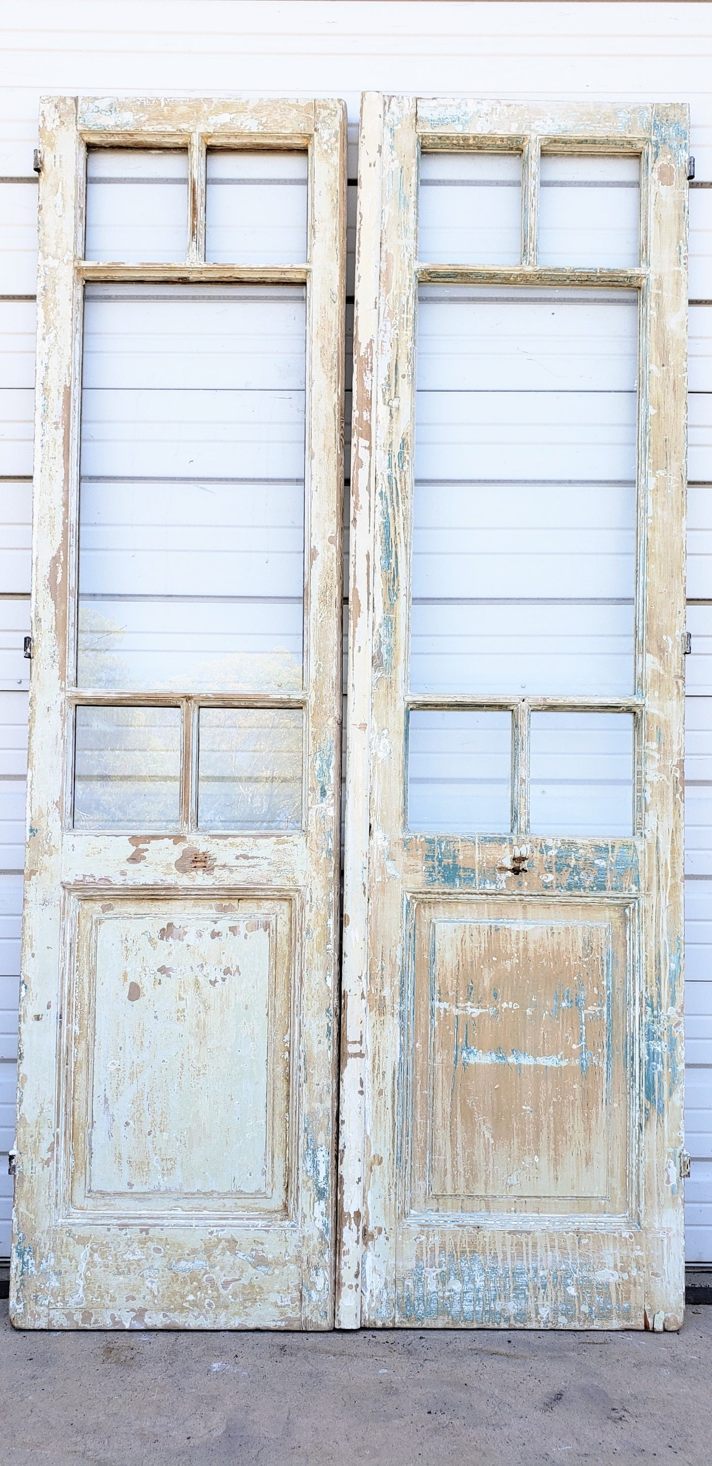 Pair of 5 Lite Washed Wood French Antique Doors