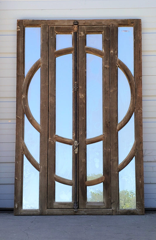 16 Pane Wood Rectangle Mirrored Windows with Circle Design