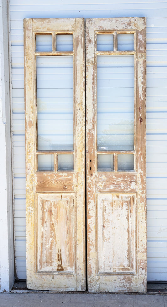 Pair of 5 Lite Washed Wood French Antique Doors