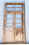 Pair of 2 Panel 3 Lite Painted Wood Antique Doors with Transom