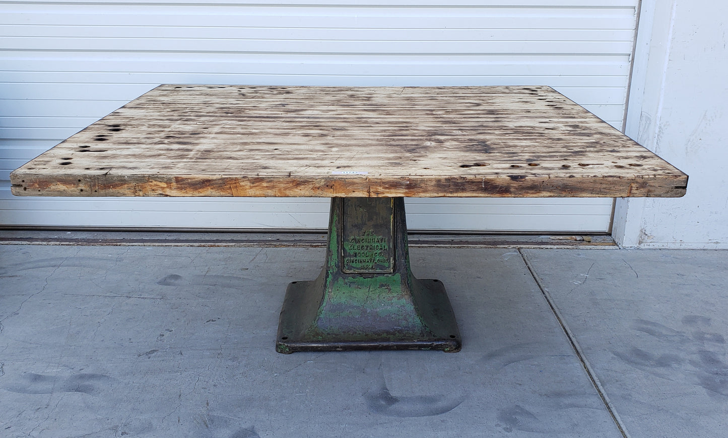 Industrial Wood & Green Iron Dining Table