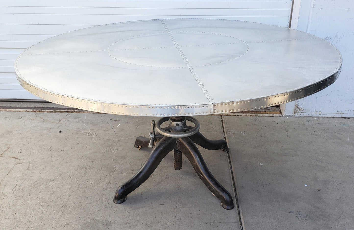 60" Riveted Stainless Steel Dining Table