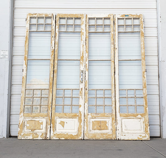 Set of 4, 17 Lite Washed Wood French Bi-Fold Antique Doors