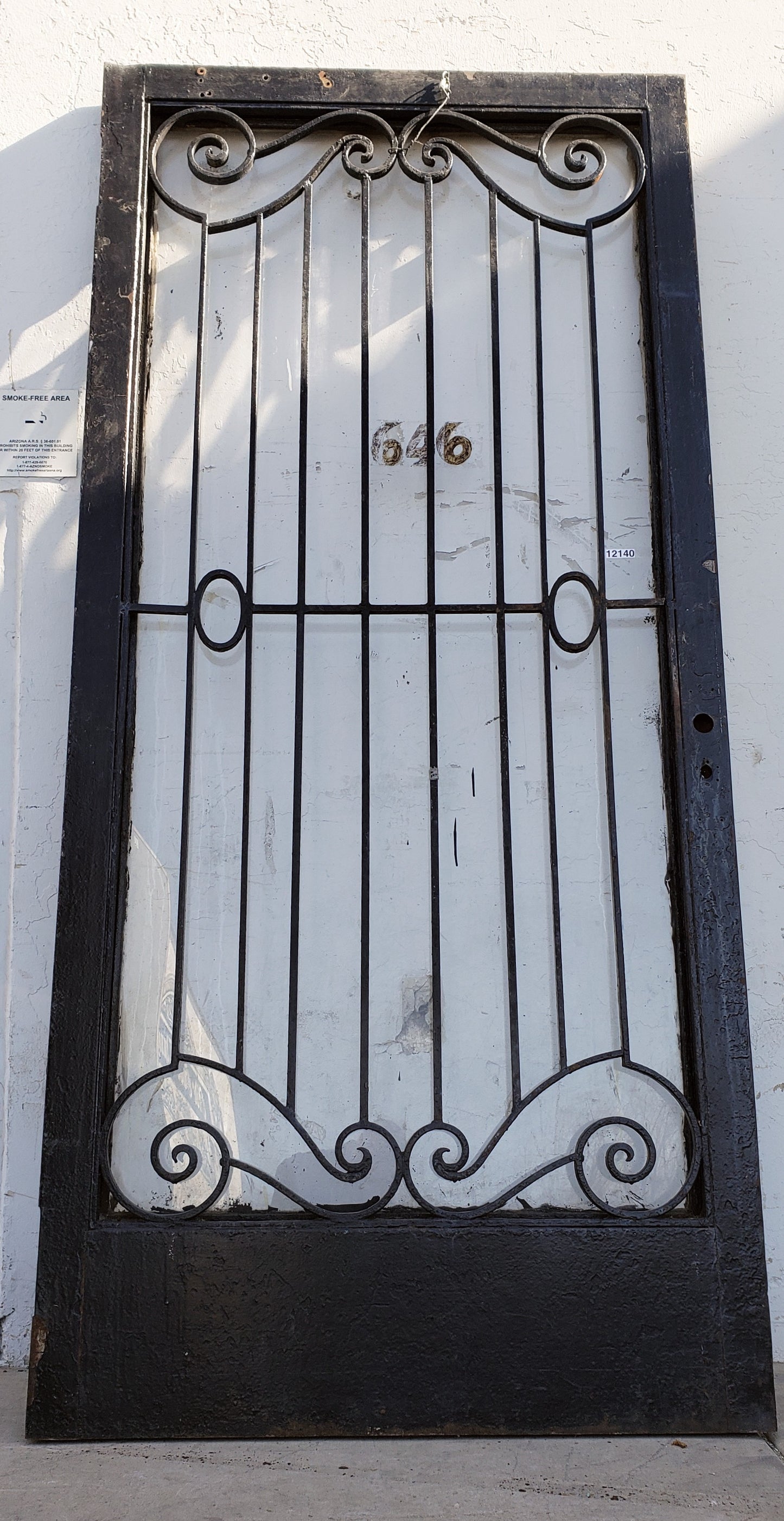 Iron Scrollwork Metal and Glass Single Antique Door