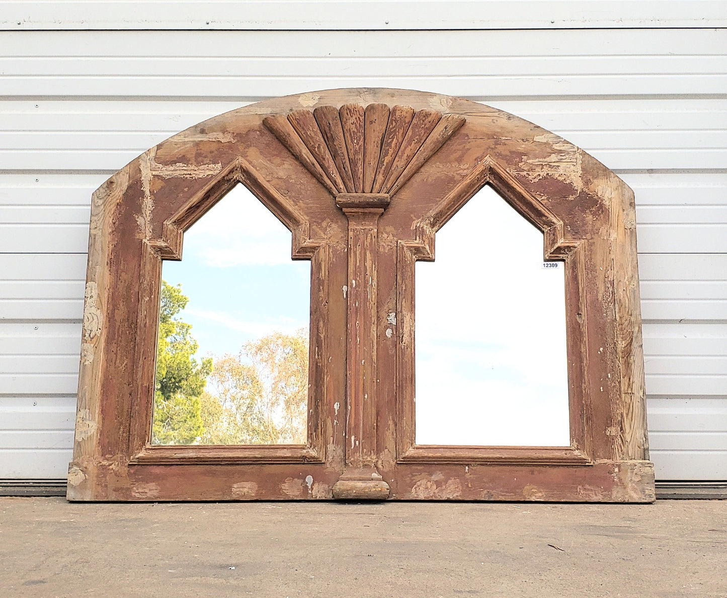 2 Pane Repurposed Arched Pediment Mirror