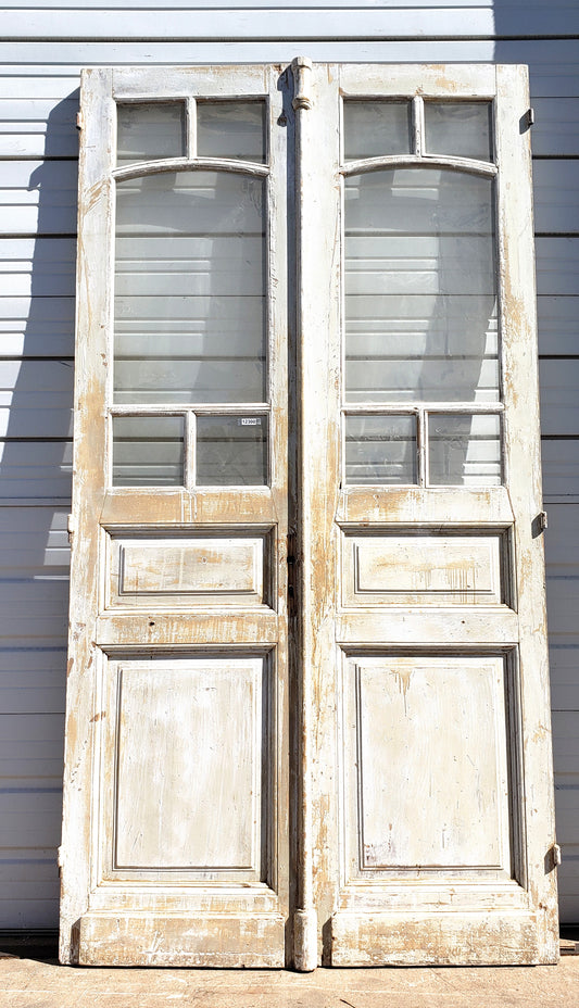 Pair of 2 Panel 5 Lite Washed Wood French Antique Doors