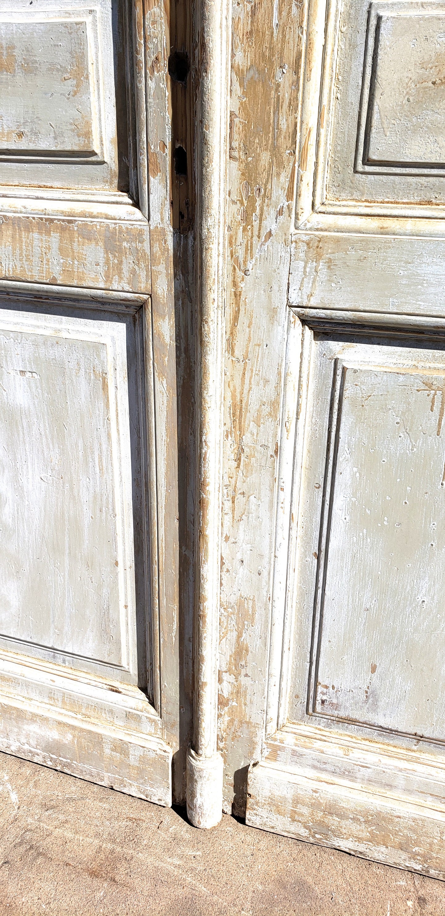 Pair of 2 Panel 5 Lite Washed Wood French Antique Doors