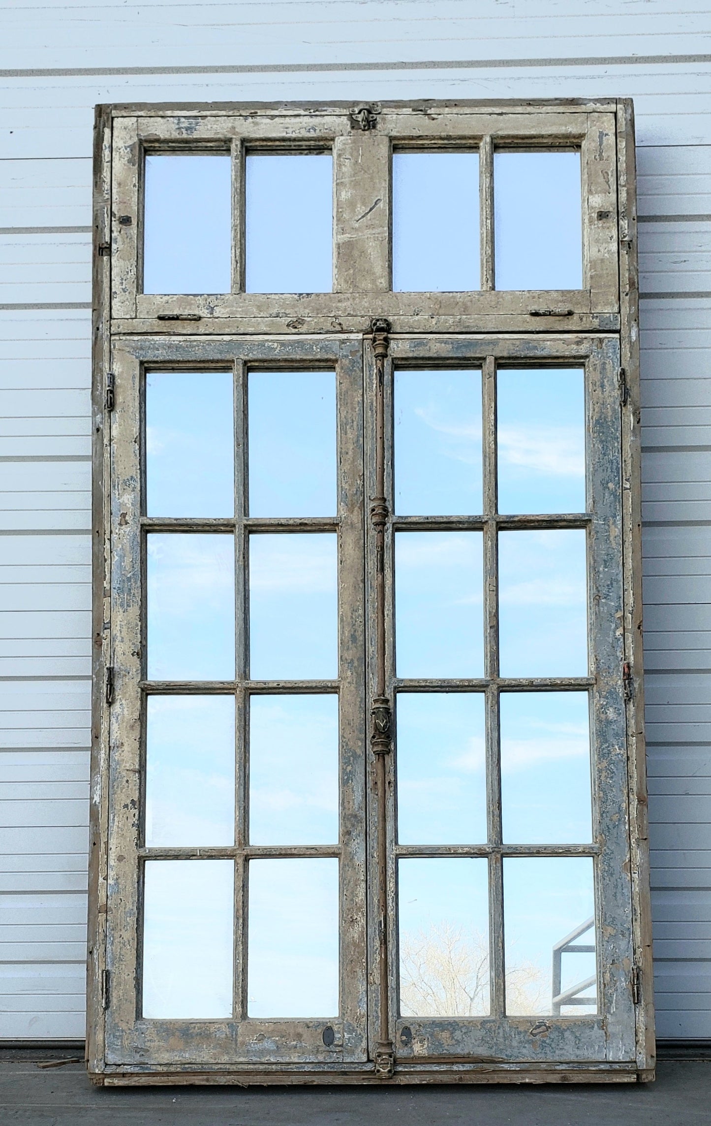 20 Pane Repurposed Wood Mirrored Rectangle Windows with Transom