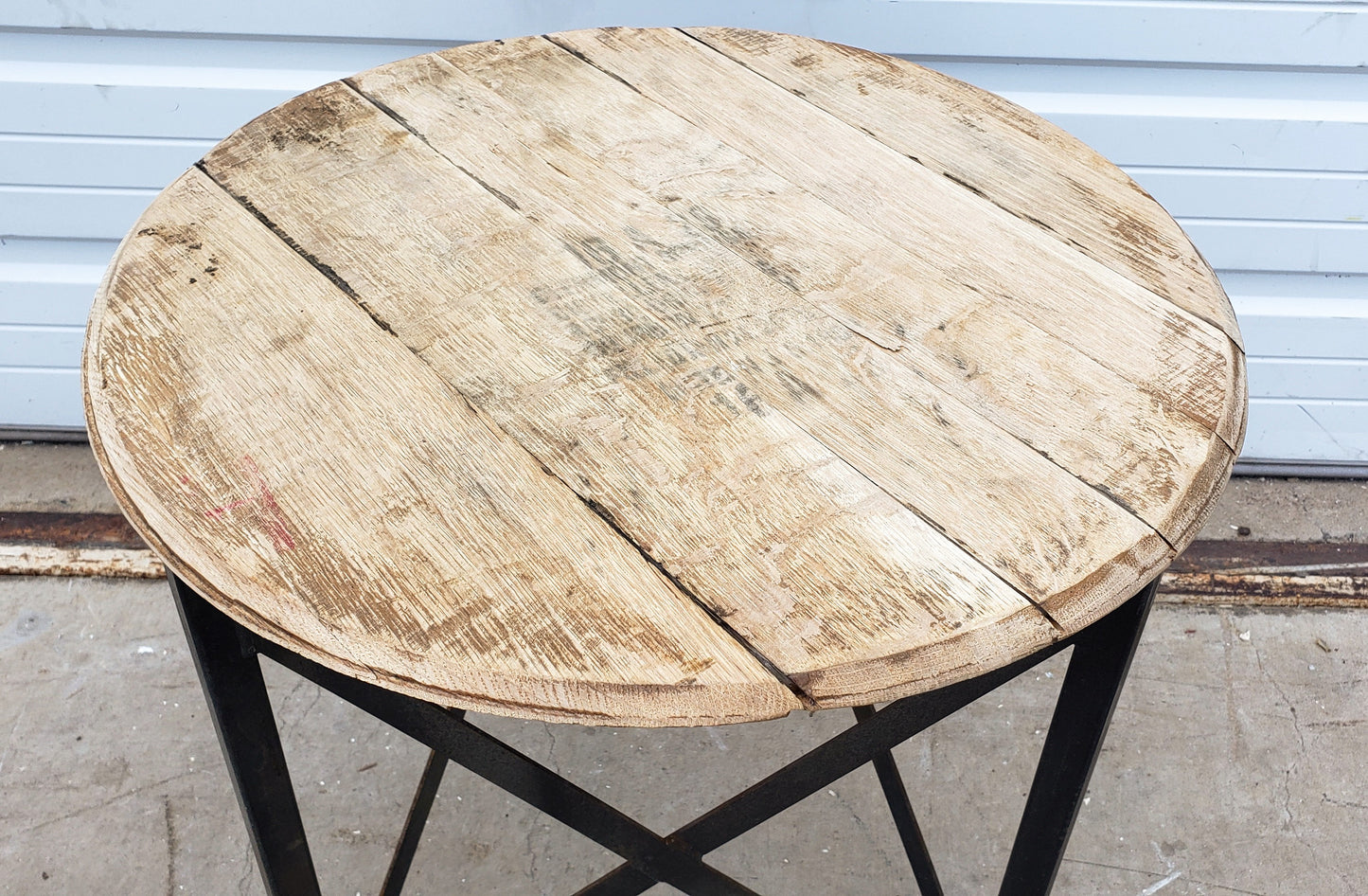 Repurposed Whiskey Barrel Side Table