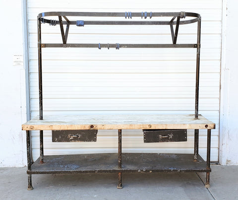 2 Drawer Butcher Block Table & Pot Rack