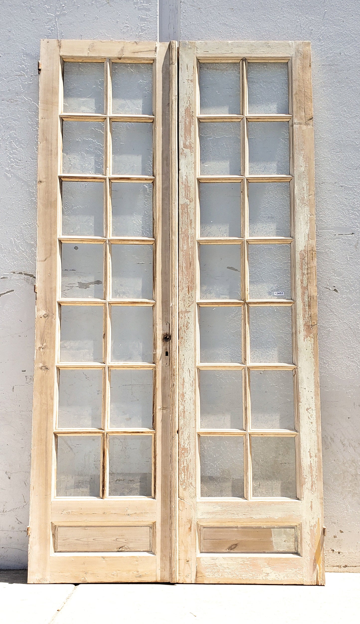 Pair of 14 Lite Washed Wood French Antique Doors