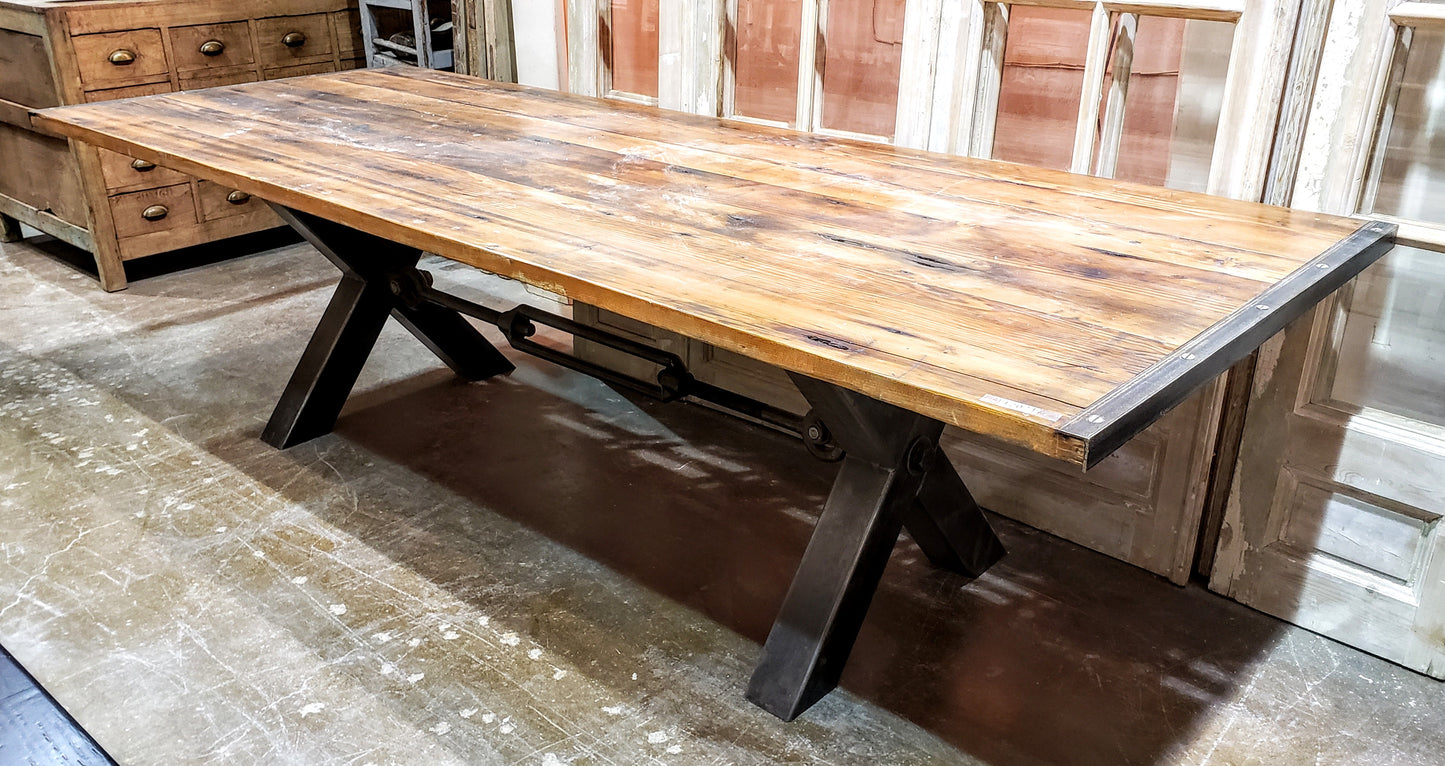 X Base Table with Reclaimed Wood Top