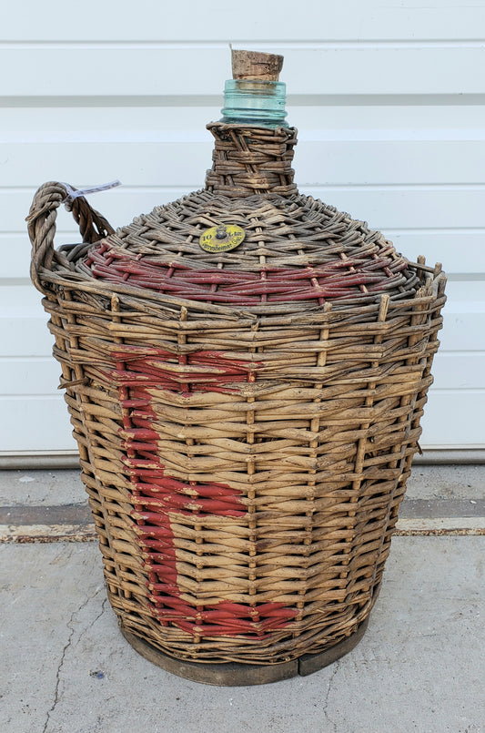 Antique Wine Bottle in Basket