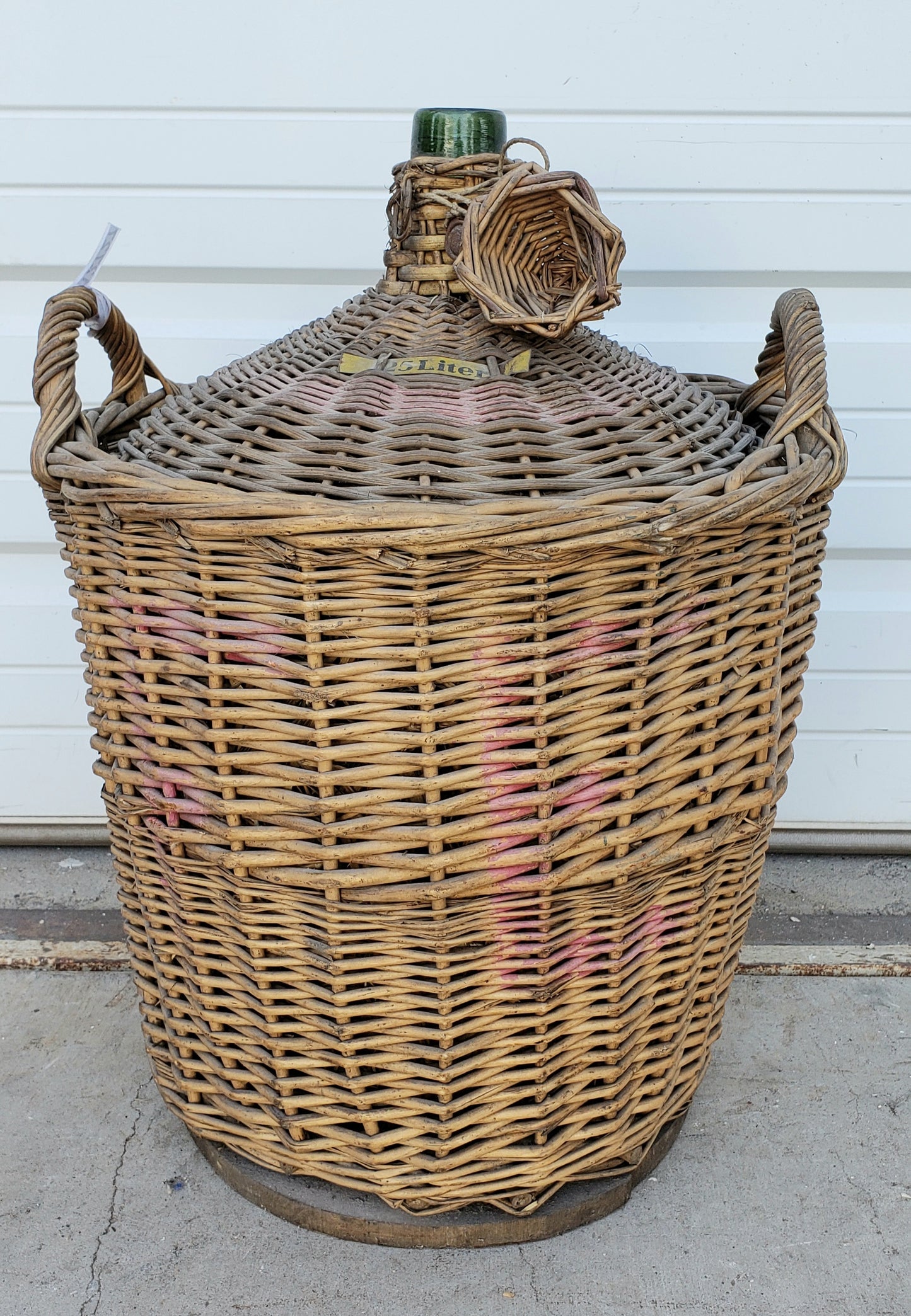 Antique Glass Demijohn Wine Bottle in Wicker Basket